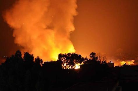 Fire at cardboard factory in Nusayrat camp central Gaza fire out of control